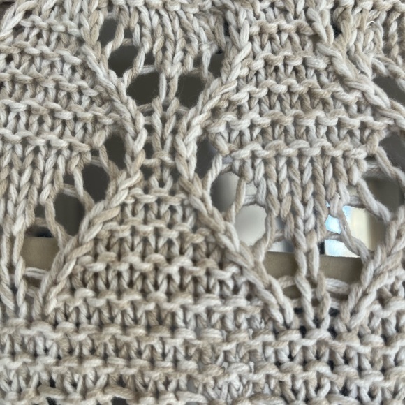 LUCKY BRAND Cream Open-Front crotchet knit Sweater bohemian neutral XL - Picture 9 of 9